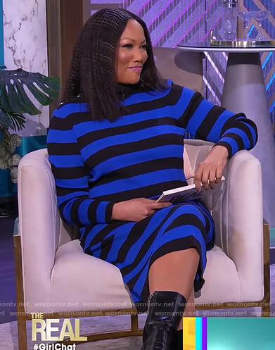 Garcelle's blue and black stripe sweater dress on The Real