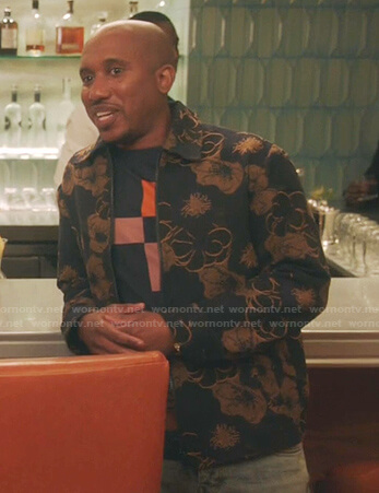 Gary's black floral jacket on Kenan