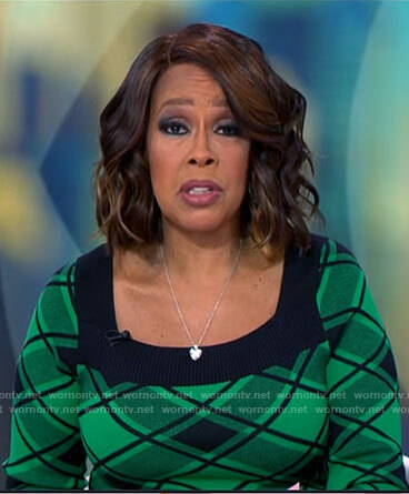 Gayle King’s green plaid knit dress on CBS Mornings