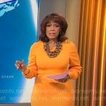 Gayle King’s orange midi sweater dress on CBS Mornings