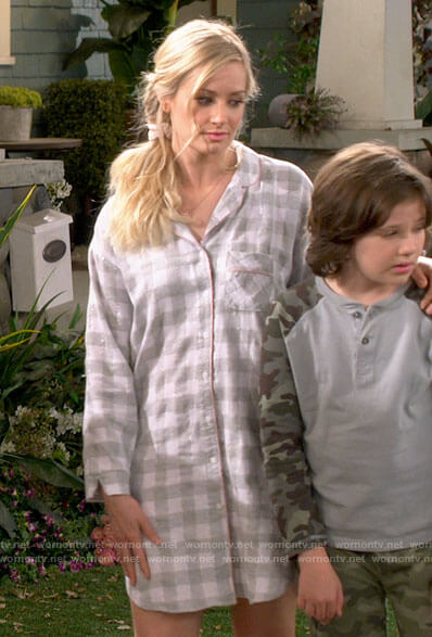 Gemma's grey checked pajama shirt on The Neighborhood