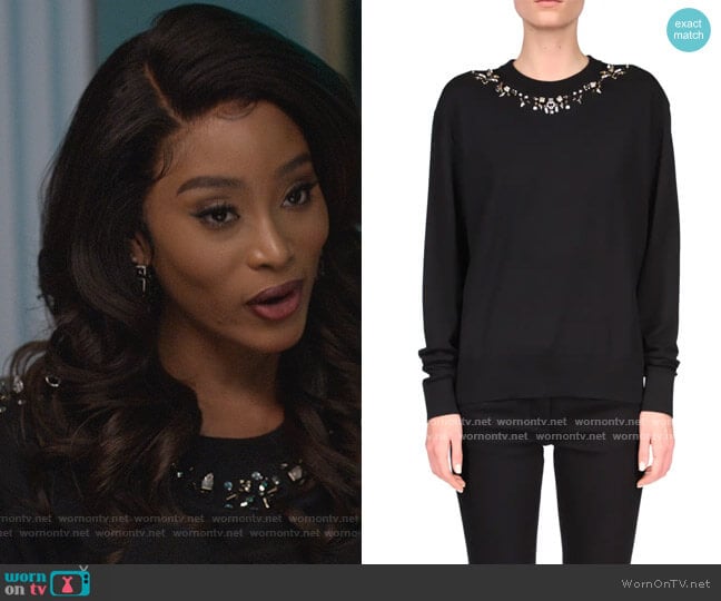 Spike Collar Wool Sweater by Givenchy worn by Lauren Rice (Pepi Sonuga) on Queens