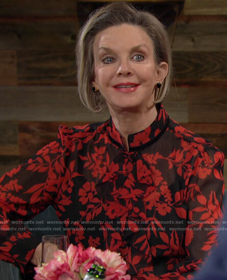 Gloria’s red and black floral blouse on The Young and the Restless