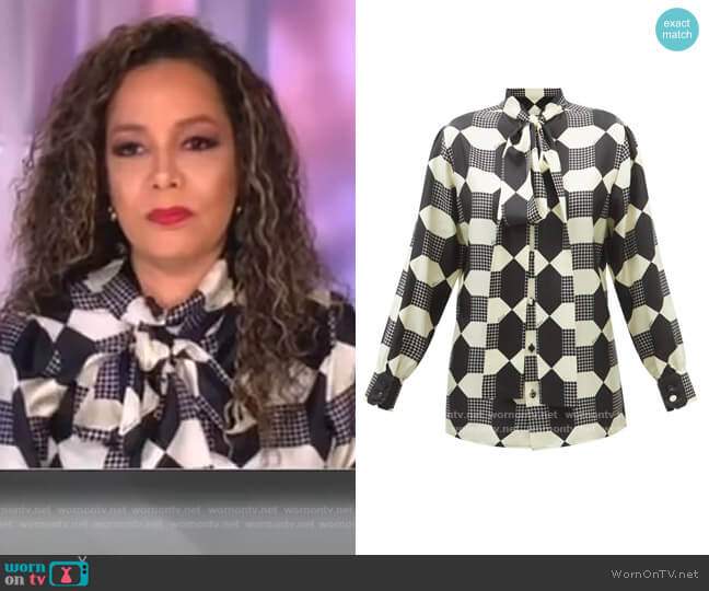 Pussy-bow printed silk-satin shirt by Gucci worn by Sunny Hostin on The View