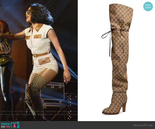 Celebs Love….: Gucci's $1,790 Monogram Over the Knee Boots – Fashion Bomb  Daily