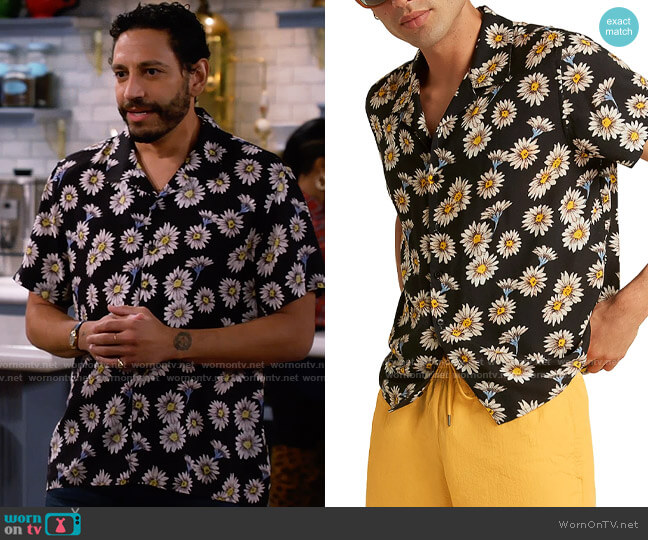 Guess Daisy-Print Camp Shirt worn by Oscar (Christopher Rivas) on Call Me Kat
