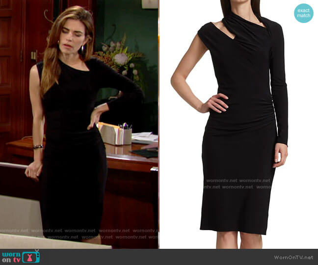 Halston Evelyn One-Sleeve Dress worn by Victoria Newman (Amelia Heinle) on The Young and the Restless