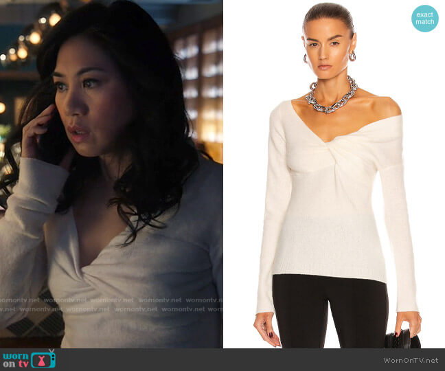 Helmut Lang Bungee Off The Shoulder Sweater worn by Melody Bayani (Liza Lapira) on The Equalizer