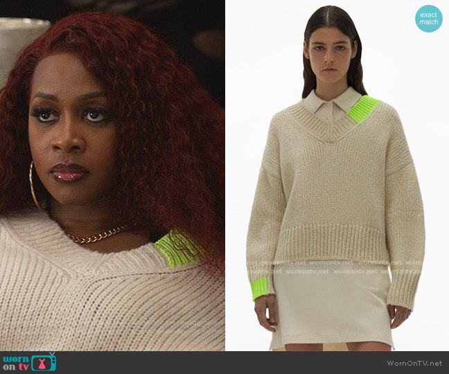 Helmut Lang Camel V-neck Jumper by Helmut Lang worn by Remy Ma on Queens