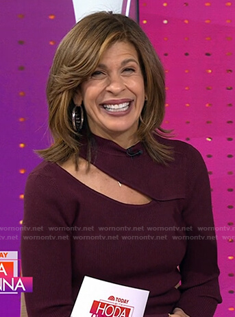 Hoda’s burgundy ribbed cutout sweater on Today
