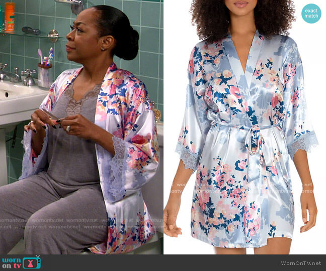 In Bloom by Jonquil Printed Lace Trim Robe worn by Tina Butler (Tichina Arnold) on The Neighborhood