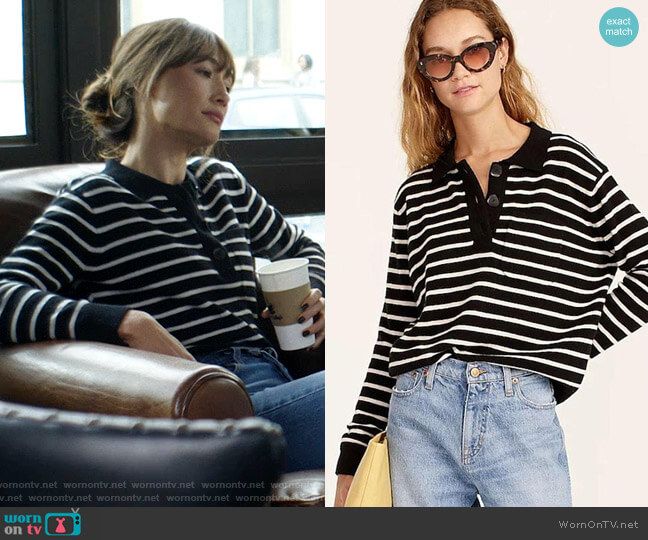 J. Crew Cashmere collared sweater in stripe worn by Sarah (Maggie Q) on Pivoting