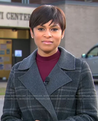 Jericka Duncan's grey plaid coat on CBS Mornings