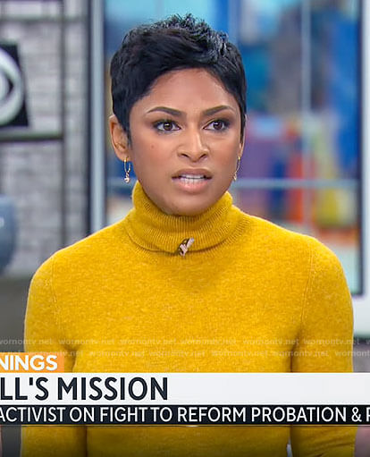 Jericka Duncan's yellow turtleneck sweater on CBS Mornings
