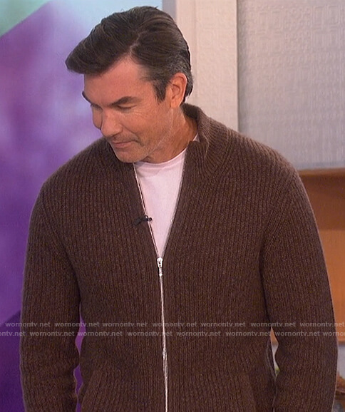Jerry's brown cashmere zip down sweater on The Talk