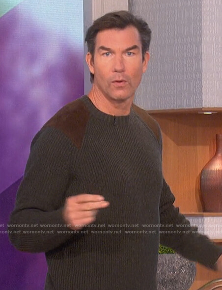 Jerry's gray shoulder patch sweater on The Talk