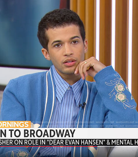 Jordan Fisher’s NY floral embroidered cardigan on CBS Mornings