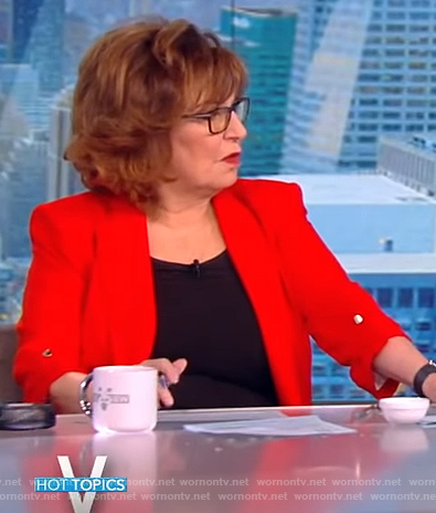 Joy’s red roll sleeve blazer on The View