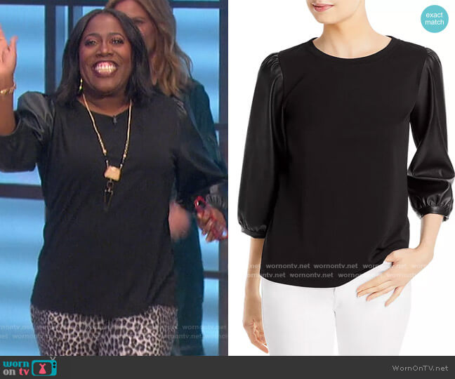 Faux Leather Sleeve Top by Karl Lagerfeld worn by Sheryl Underwood on The Talk