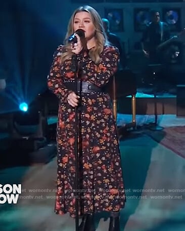Kelly's black floral print dress on The Kelly Clarkson Show