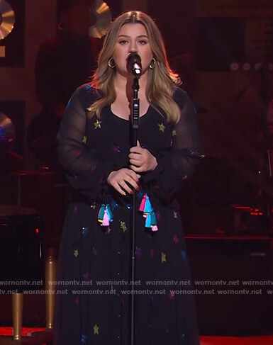 Kelly’s black embellished star dress on The Kelly Clarkson Show