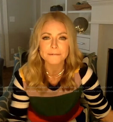 Kelly's multicolor striped sweater on Live with Kelly and Ryan