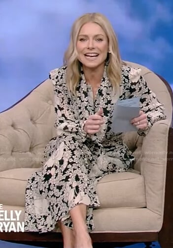 Kelly’s black floral print dress on Live with Kelly