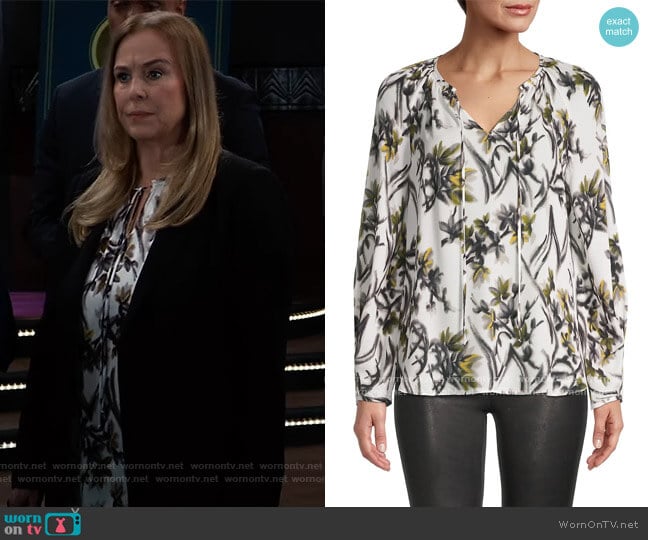 Eboni Floral-Printed Blouse by Kobi Halperin worn by Laura Collins (Genie Francis) on General Hospital