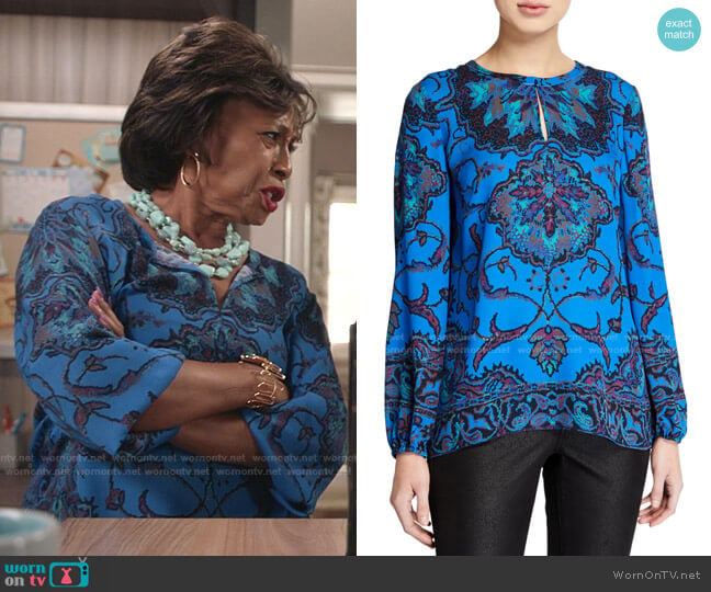 Jayden Printed Long-Sleeve Silk Blouse by Kobi Halperin worn by Jenifer Jeanette Lewis on Black-ish