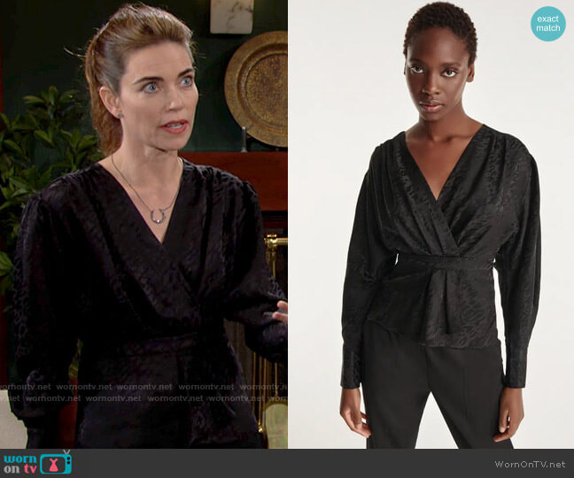 The Kooples Jacquard Draped Leopard Print Top worn by Victoria Newman (Amelia Heinle) on The Young & the Restless