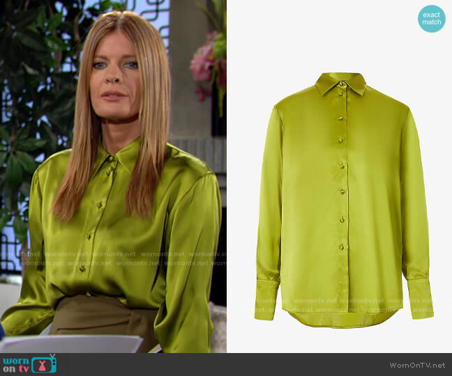 The Kooples Khaki Silk Shirt worn by Phyllis Summers (Michelle Stafford) on The Young & the Restless