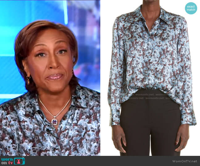 WornOnTV: Robin’s blue abstract print blouse on Good Morning America ...