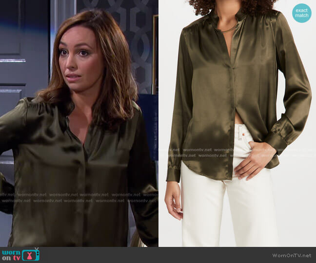 Bianca Band Collar Blouse by L'Agence worn by Gwen Rizczech (Emily O'Brien) on Days of our Lives