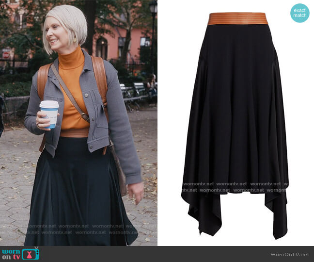 Leather Waistband Asymmetric Midi Skirt by Loewe worn by Miranda Hobbs (Cynthia Nixon) on And Just Like That