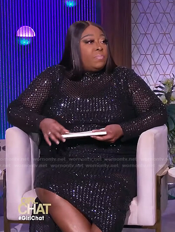Loni’s black sequined mesh dress on The Real