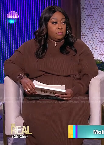 Loni's brown ribbed tie waist dress on The Real