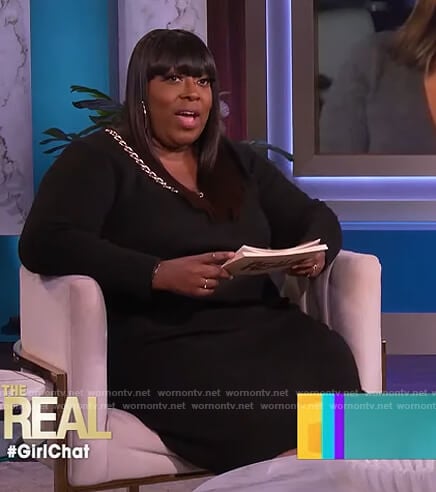 Loni’s black chain embellished sweater dress on The Real