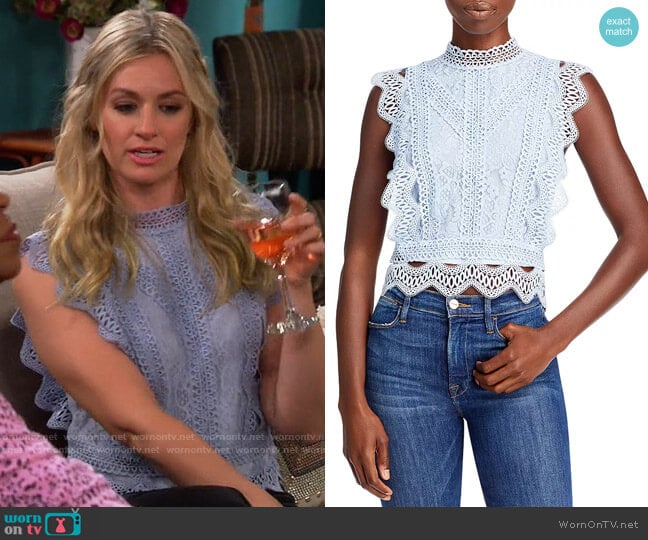 Lucy Paris Abigail Lace Cropped Top worn by Gemma (Beth Behrs) on The Neighborhood