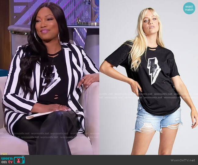 Graffiti Bolt Tee by Lulu Simon Studio worn by Garcelle Beauvais on The Real