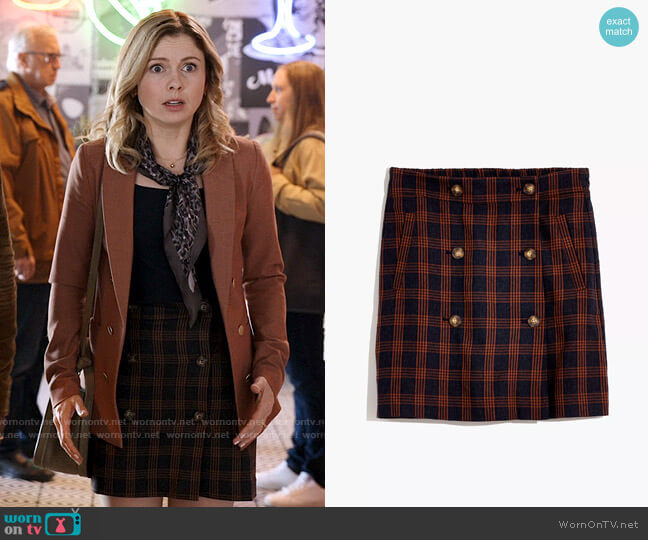 Madewell Plaid Double-Breasted Mini Skirt worn by Sam (Rose McIver) on Ghosts