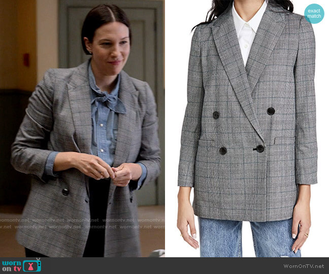 WornOnTV: Olivia’s chambray tie neck shirt and plaid blazer on Single ...