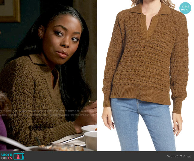Madewell Sunbury Open Stitch Polo Sweater worn by Vanessa Taylor (Asjha Cooper) on Chicago Med