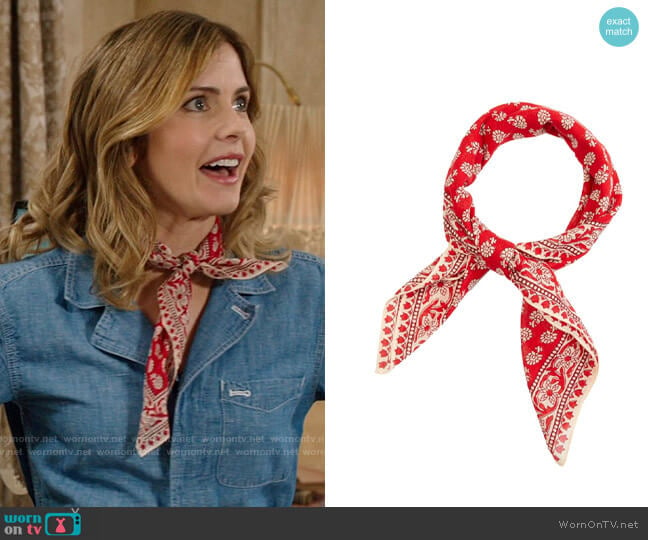 Madewell Tropical Coral Bandana worn by Sam (Rose McIver) on Ghosts