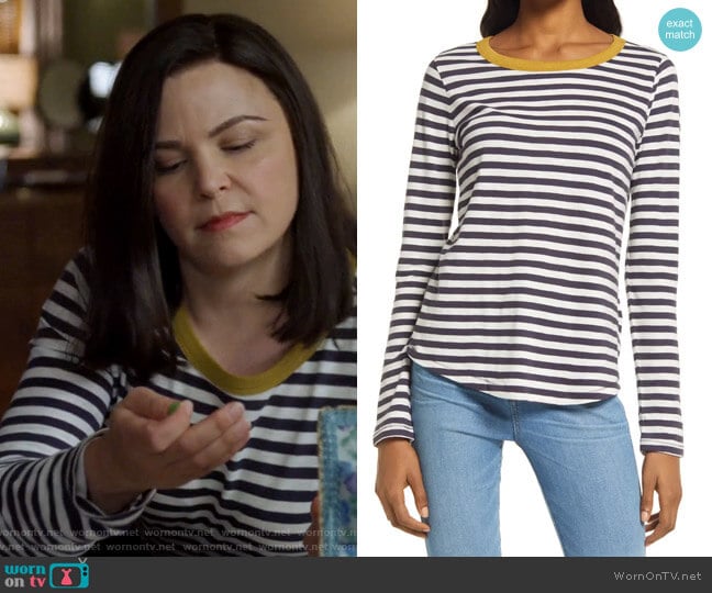 Madewell Whisper Cotton Rib-Crewneck Long-Sleeve T-Shirt worn by Jodie (Ginnifer Goodwin) on Pivoting