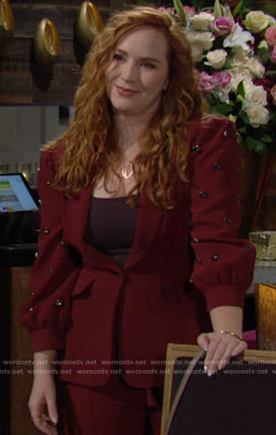 Mariah's burgundy blazer with studded sleeves on The Young and the Restless