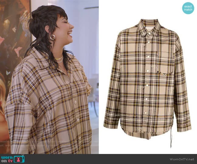 Plaid Skull Oversized Shirt by Mastermind World worn by Demi Lovato on Paris in Love