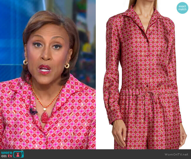 Monogram & Tiger Print Blouse by Max Mara worn by Robin Roberts on Good Morning America