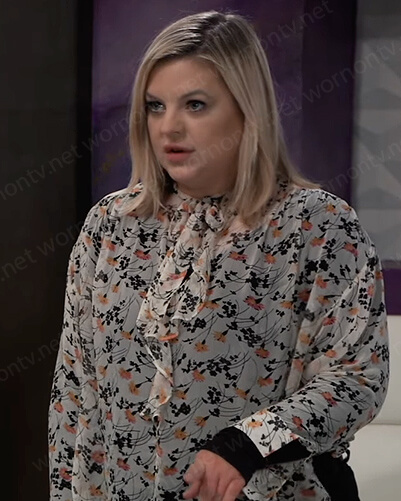 Maxie's white floral print blouse on General Hospital
