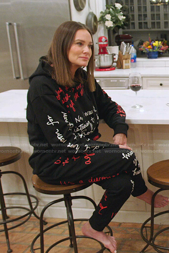 Meredith's black cursive print hoodie on The Real Housewives of Salt Lake City