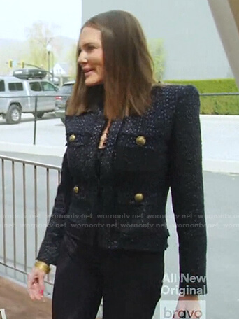 Meredith's navy tweed jacket on The Real Housewives of Salt Lake City